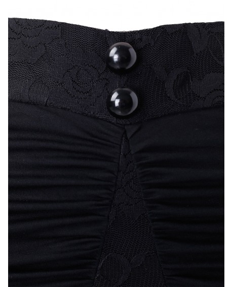 Plus Size Mermaid Solid Lace Panel Skirt - Black L