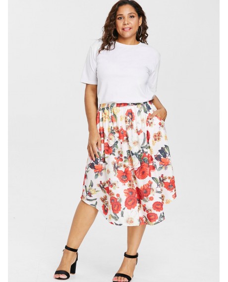 Plus Size High Waisted Pocket Skirt - White L