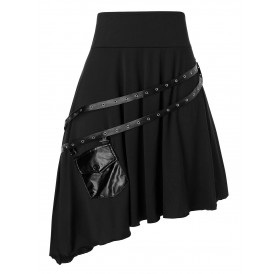 Plus Size Asymmetrical Rings Solid Skirt - Black L