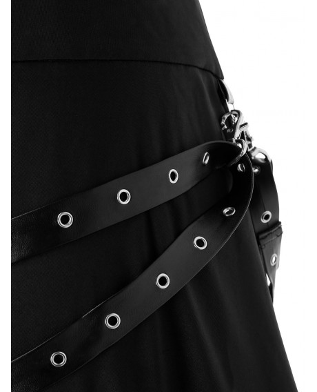 Plus Size Asymmetrical Rings Solid Skirt - Black L