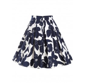 Floral Seam Pockets A Line Plus Size Skirt - Multi-a 2x