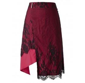 Plus Size Lace Overlay Midi Asymmetrical Skirt - Rose Red L