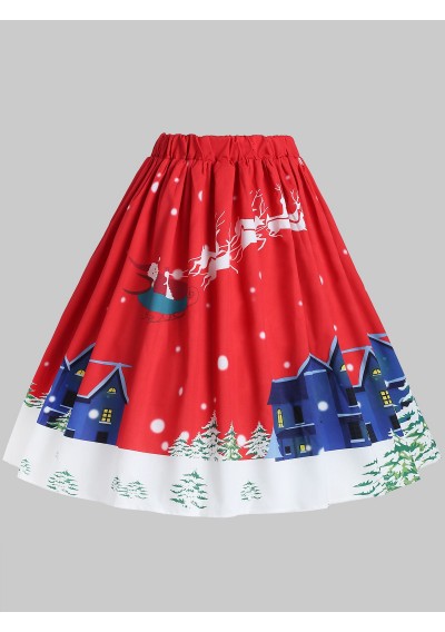Plus Size Christmas Santa Claus High Waisted Skirt - Red L