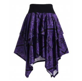 Printed Layered Handkerchief Plus Size Skirt - Purple L