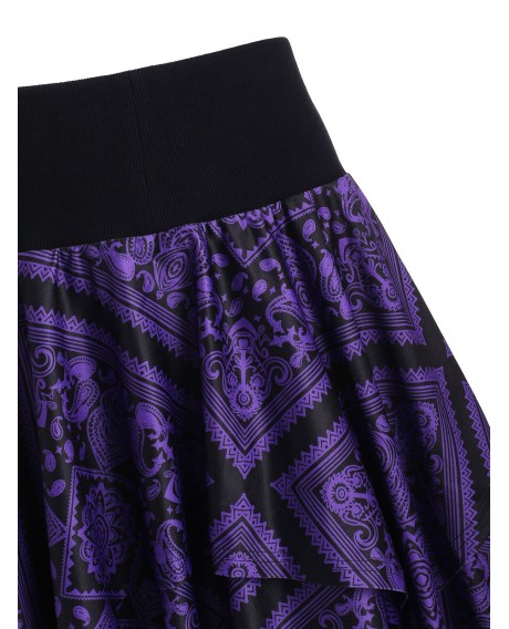 Printed Layered Handkerchief Plus Size Skirt - Purple L