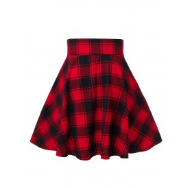 Plus Size Lace Up Plaid Mini Skirt - Lava Red L