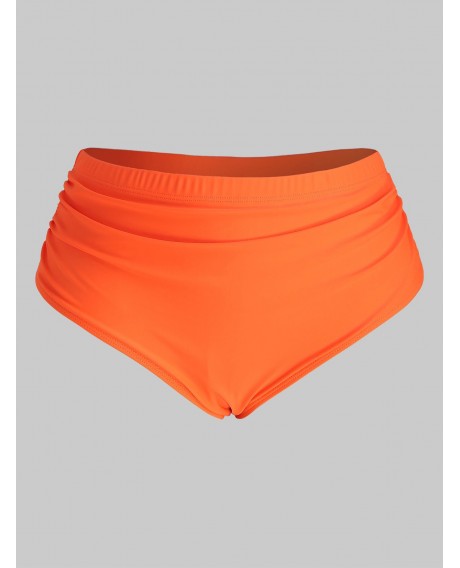 Peach Print Strappy Contrast Plus Size Tankini Set - Orange L