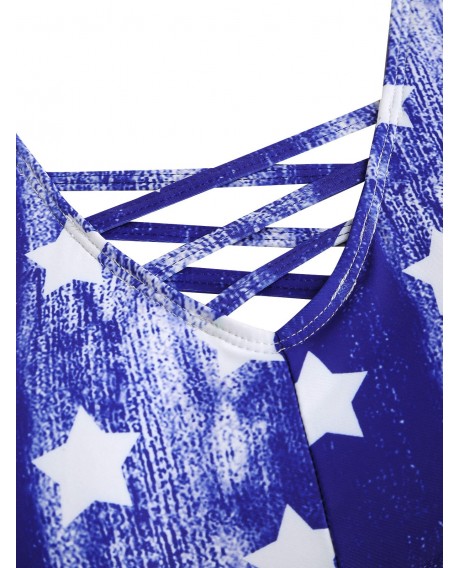 American Flag Contrast Lattice Plus Size Tankini Swimsuit - Multi-a L
