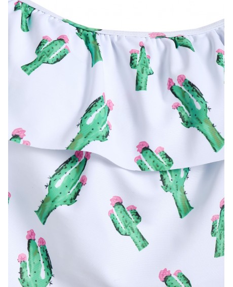 Plus Size Halter Ruffled Cactus Print Tankini Swimsuit -  1x