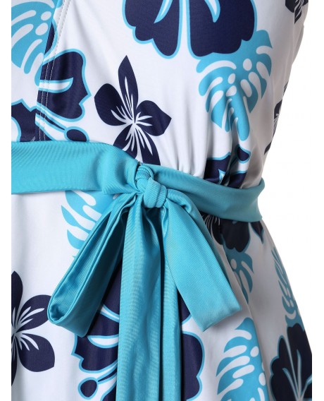 Plus Size Floral Print Self Tie Tankini Set -  L