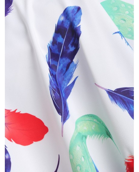 Plus Size Feather Print Overlay Tankini Swimsuit - Multi-a L