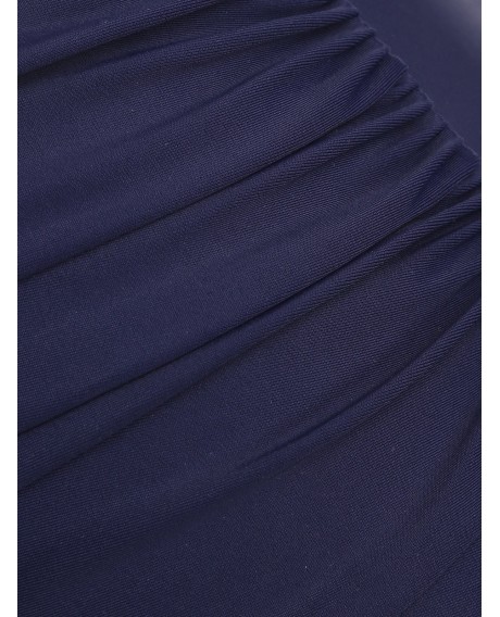 Plus Size Feather Print Overlay Tankini Swimsuit - Multi-a L