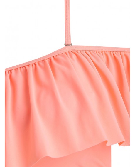 Plus Size Ruffle High Rise Bikini Set - Light Salmon L