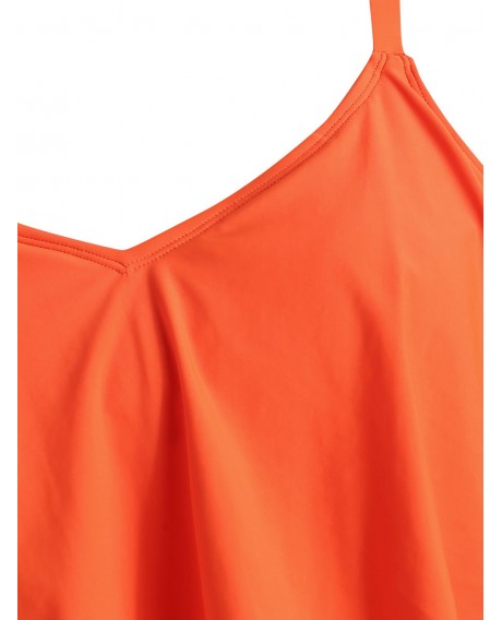 Plus Size Ruffled Orange Print Tankini Set - Pumpkin Orange L