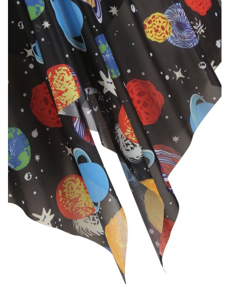 Plus Size Halter Starry Sky Handkerchief Tankini Set - Black L