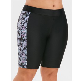 Printed Panel Plus Size Swim Shorts - Black L