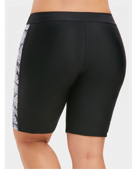 Printed Panel Plus Size Swim Shorts - Black L