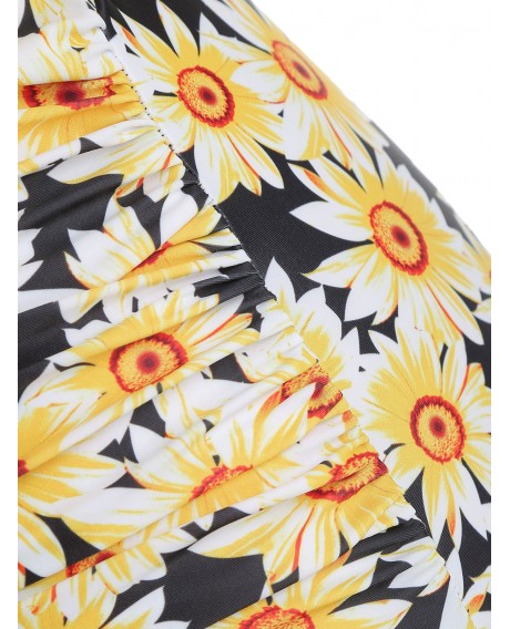 Plus Size Ruffled Sunflower Print Bikini Set - Yellow 1x