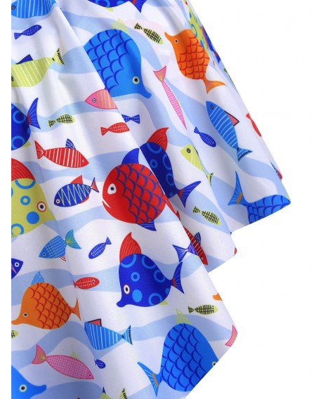 Plus Size Fish Print Overlay Bikini Set - Multi-a 2x