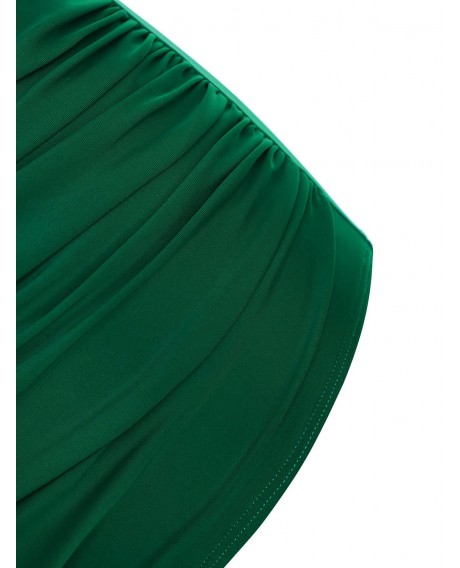 Dandelion Print Flounce Plus Size High Waisted Bikini Swimsuit - Deep Green 3x
