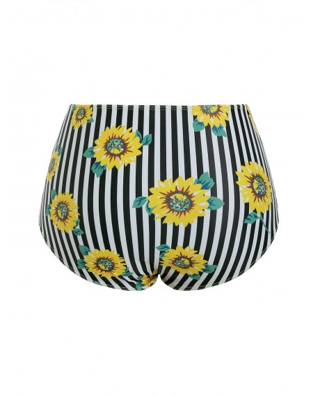 Plus Size Low Cut Sunflower Print Bikini Set - Sun Yellow 1x
