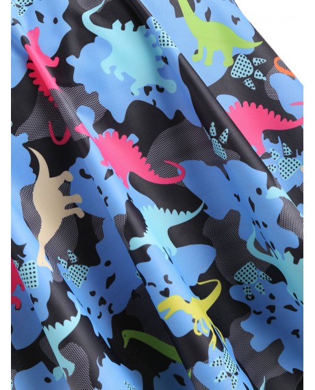 Dinosaur Print Ruffled Plus Size Bikini Set - Dodger Blue 3x