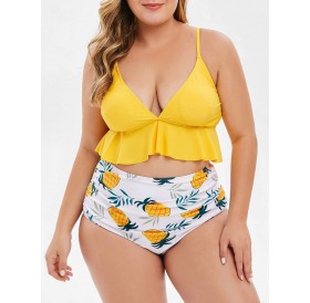 Plus Size High Rise Pineapple Bikini Set -  L
