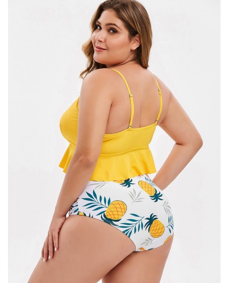 Plus Size High Rise Pineapple Bikini Set -  L