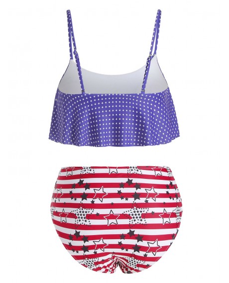 Plus Size American Flag Print Ruffle Bikini Set - Multi-a 2x