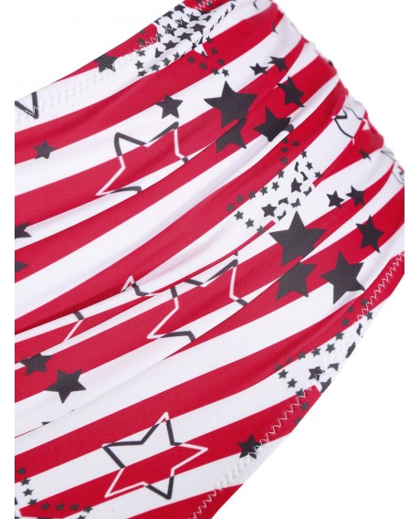 Plus Size American Flag Print Ruffle Bikini Set - Multi-a 2x
