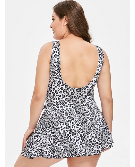 Plus Size Leopard Print Padded Swimwear - Leopard L