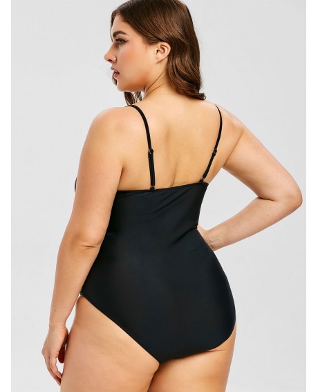 Plus Size Lace Insert Padded Swimwear - Black L