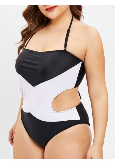 Plus Size Color Block Backless Swimsuit - Multi-b 4x
