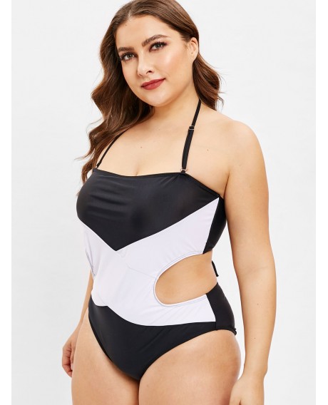 Plus Size Color Block Backless Swimsuit - Multi-b 4x