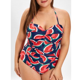 Plus Size Watermelon Print Swimsuit -  L