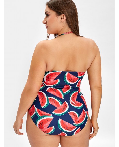 Plus Size Watermelon Print Swimsuit -  L