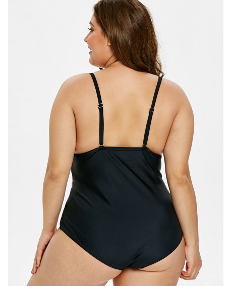 Plus Size Lace Up Padded One-piece Swimsuit - Black 1x