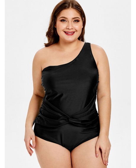 One Shoulder Plus Size One Piece Swimsuit - Black 1x