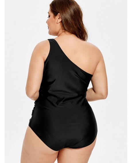 One Shoulder Plus Size One Piece Swimsuit - Black 1x