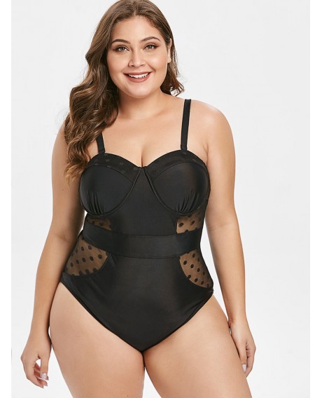 Plus Size Padded One-piece Swimsuit with Mesh - Black L