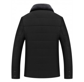 Faux Fur Collar Zippers Padded Jacket - Black Xl