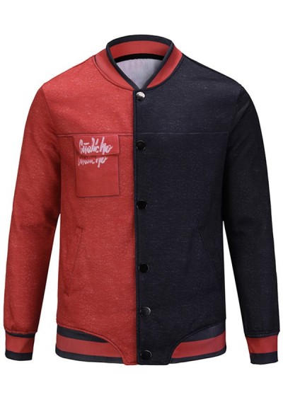 Graphic Pocket Print Two Tone Jacket - Red With Black L