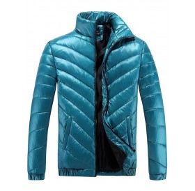 Stand Collar Waterproof Zip Up Padded Jacket - Lake Green 5xl