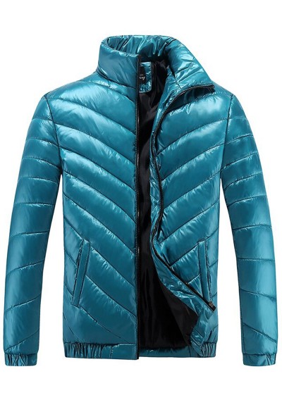 Stand Collar Waterproof Zip Up Padded Jacket - Lake Green 5xl