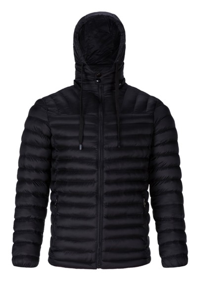 Drawstring Hooded Padded Zip Up Jacket - Black 2xl