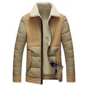 Down Panel Fleece Zip Up Jacket - Khaki 4xl