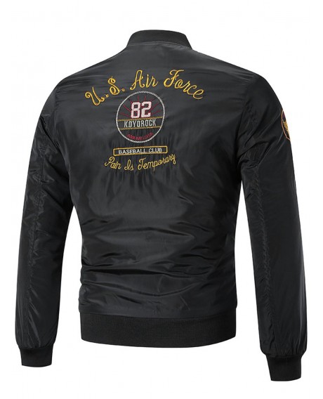 Sleeve Pocket Embroidered Bomber Jacket - Black Xl