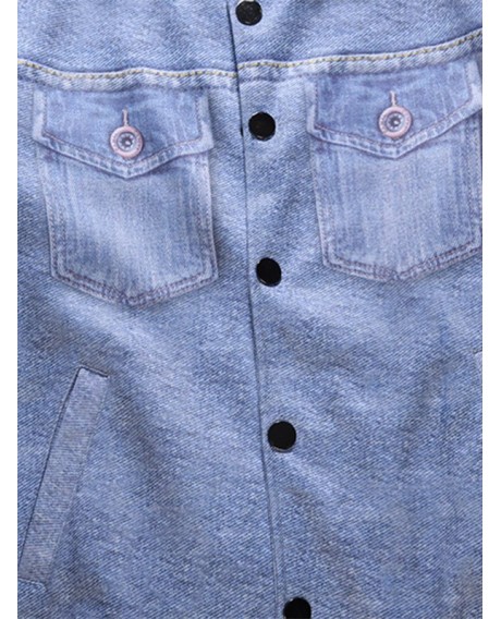 Pockets 3D Print Button Up Jacket - Sky Blue L