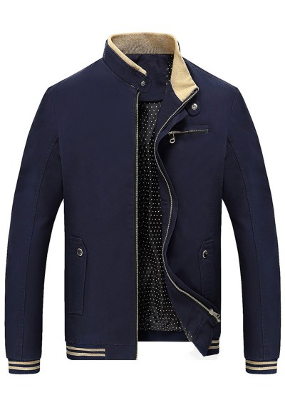 Stripe Casual Zip Up Jacket - Blue Xl