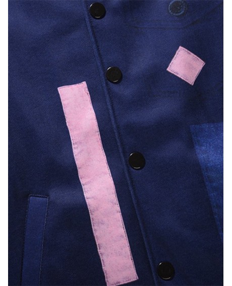 Button Up Geometric Print Jacket - Deep Blue L